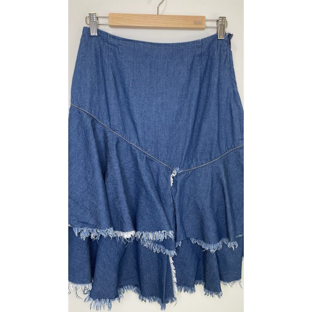 BP Y2K Skirt Ruffle Fringe Hem Western Denim Above Knee Cowgirl Boho Blue Size S - Picture 2 of 11